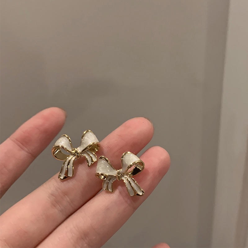 Vintage Perancis S925 Perak Disepuh Busur Anting Priness Gadis Earring Ear Studs Fashion Aksesori