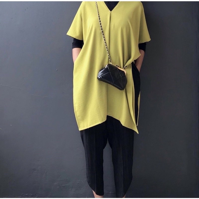 kaftan crinkle top rosepetal / top nagita crinkle v neck mini dress / batwing top bigsize