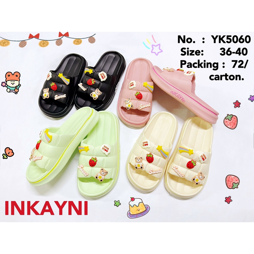 YK5060 Sandal Wanita Selop Tempelan Mainan / Sandal Karet Korean Style Trendy Merek Inkayni Ukuran 36-40