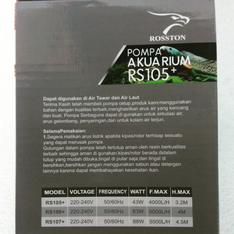 mesin pompa filter celup aquarium kolam  ROSSTON RS 105  waterpump ph water pump akuarium hidroponik submersible