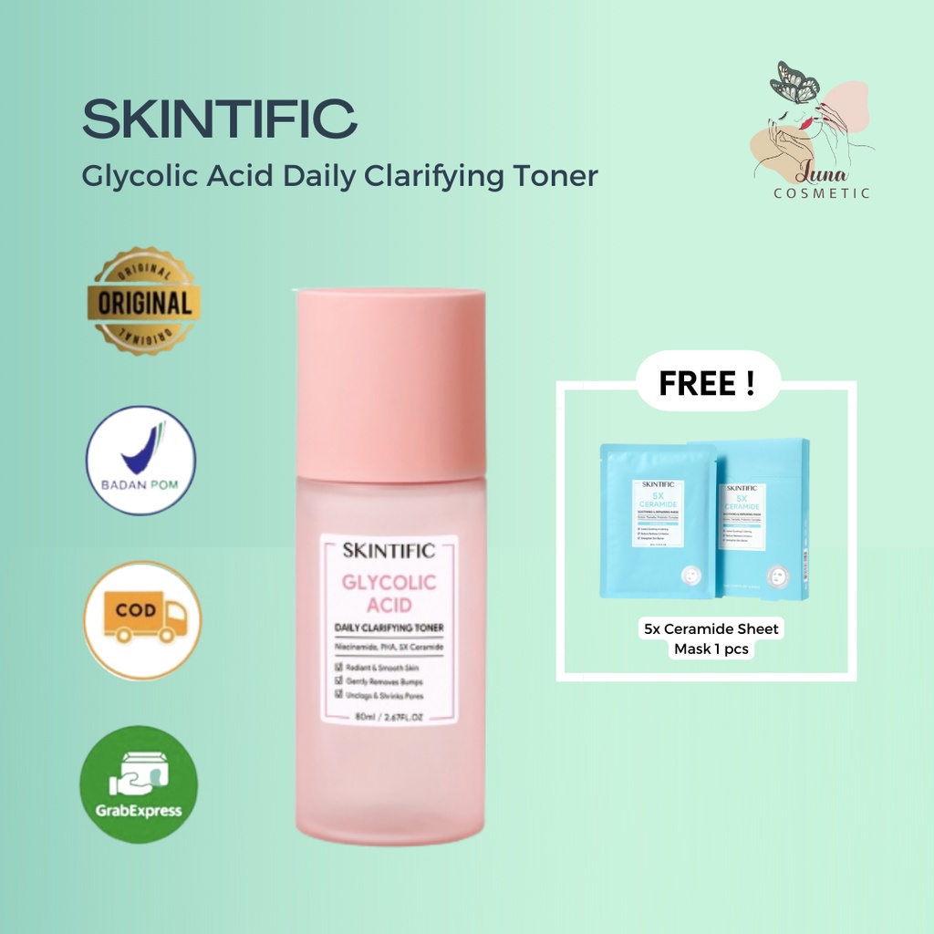 SKINTIFIC Glycolic Acid Daily Clarifying Toner 80ml [FREE] Skintific Sheet Mask 5xCeramide