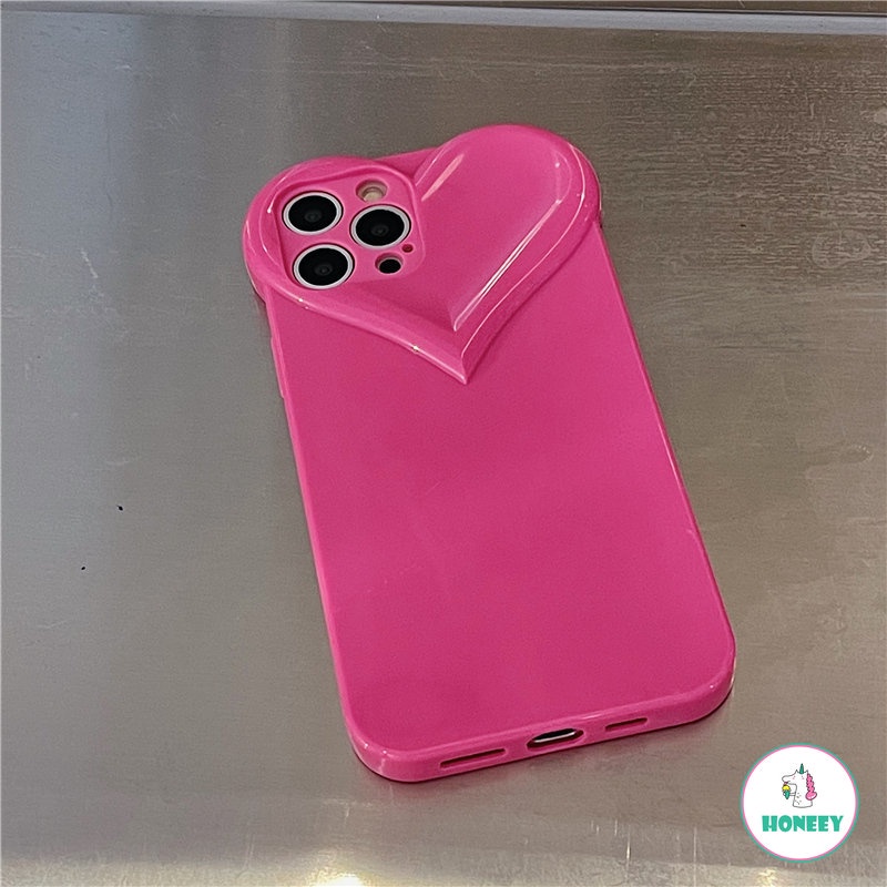 Luxury Rose Red 3D Love Heart Shape Phone Case Kompatibel Untuk IPhone 14 13 12 11 Pro Max Sarung Handphone Belakang TPU Lembut Menyerap Guncangan