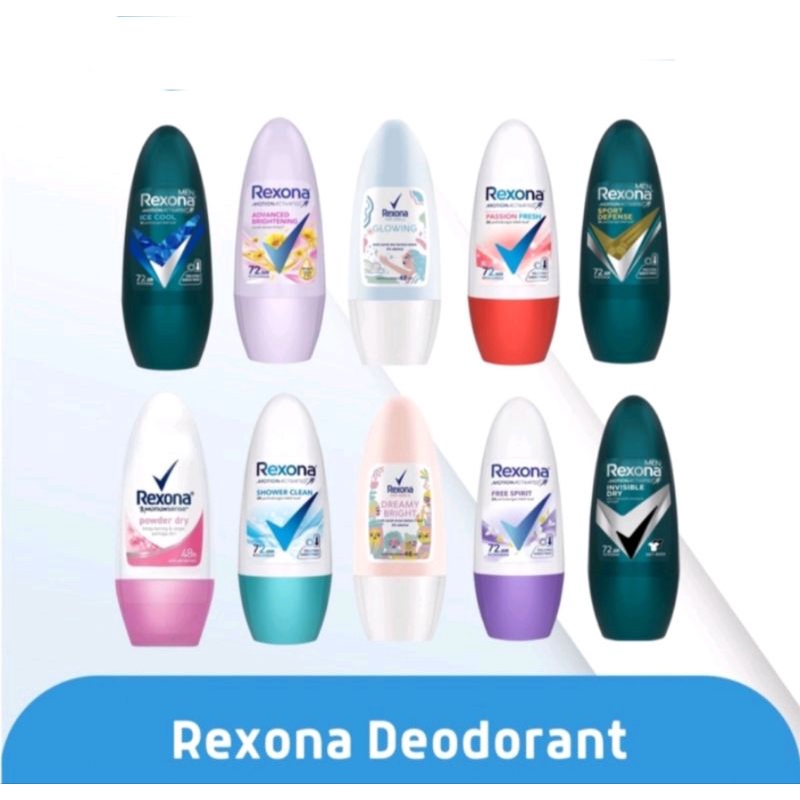 REXONA GLOWING WHITE MEN INVISIBLE DRY ICE COOL DAN DREAMY BRIGHT DEODORANT ROLL ON FREE SPIRIT POWDER DRY