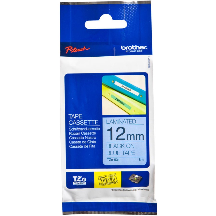 

Brother Label Tape TZE-531 12mm x 8m Laminated Tape Black On Blue