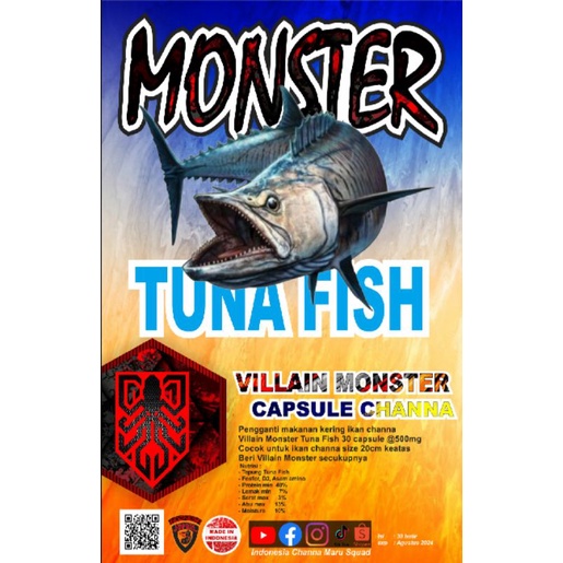 VILLAIN MONSTER TUNA kapsul tuna pakan ikan channa