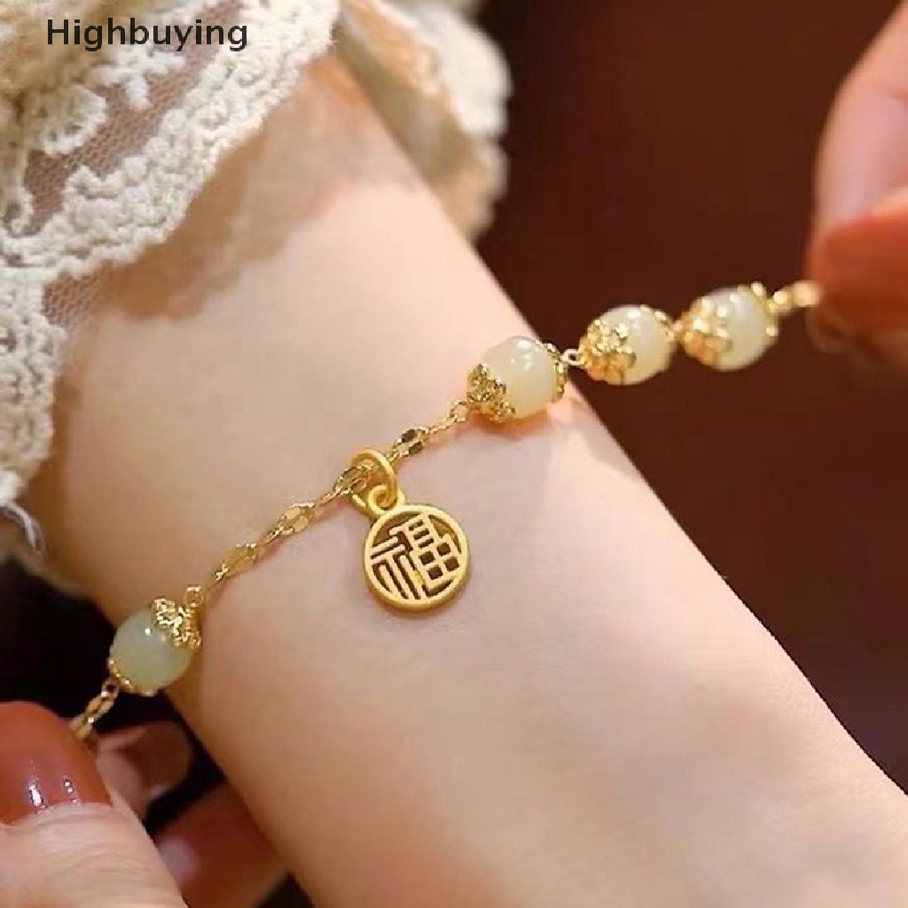 Hbid Fu Karakter Keberuntungan Hetian Giok Antik Gelang Kreatif All-Match Menguntungkan Perempuan Lucu Temperamen Fashion Hadiah Femme Glory