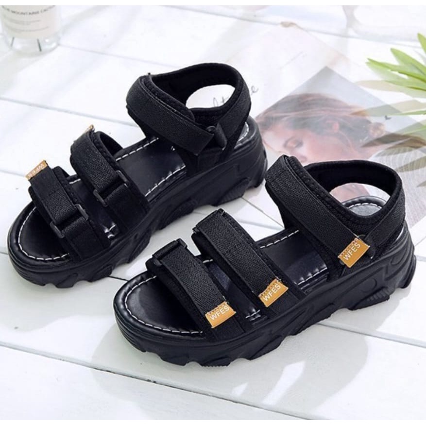 MP-STROE Sendal Wedges Wanita Korea Sendal Gunung Wanita 3 Strip Tali Velcro SP 193