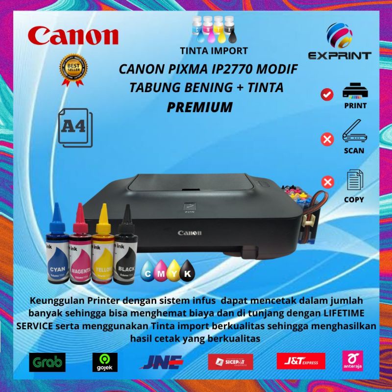 Canon IP2770 Print Only Upgrade Infus Tabung Bening+Tinta Premium