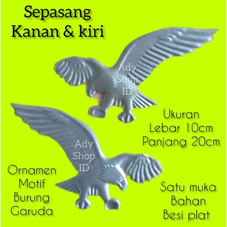 ornamen sepasang dua pcs kanan kiri burung garuda besi plat, hiasan pagar besi