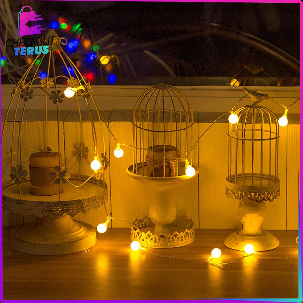 CT C775 Lampu Tumbler LED Rainbow Motif Bola Salju 10 Meter Anggur Bulat Twinkle Light Hiasan Dekorasi Natal