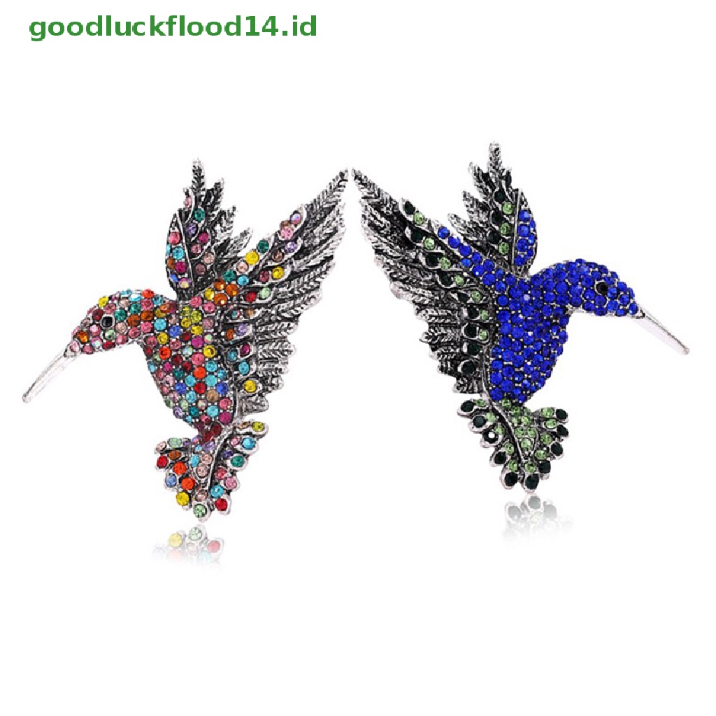 [GOOGFOUR] 1 Pc Hidup Hummingbird Bros Pin Kristal Berlian Imitasi Hewan Burung Aksesori  [Atasan]