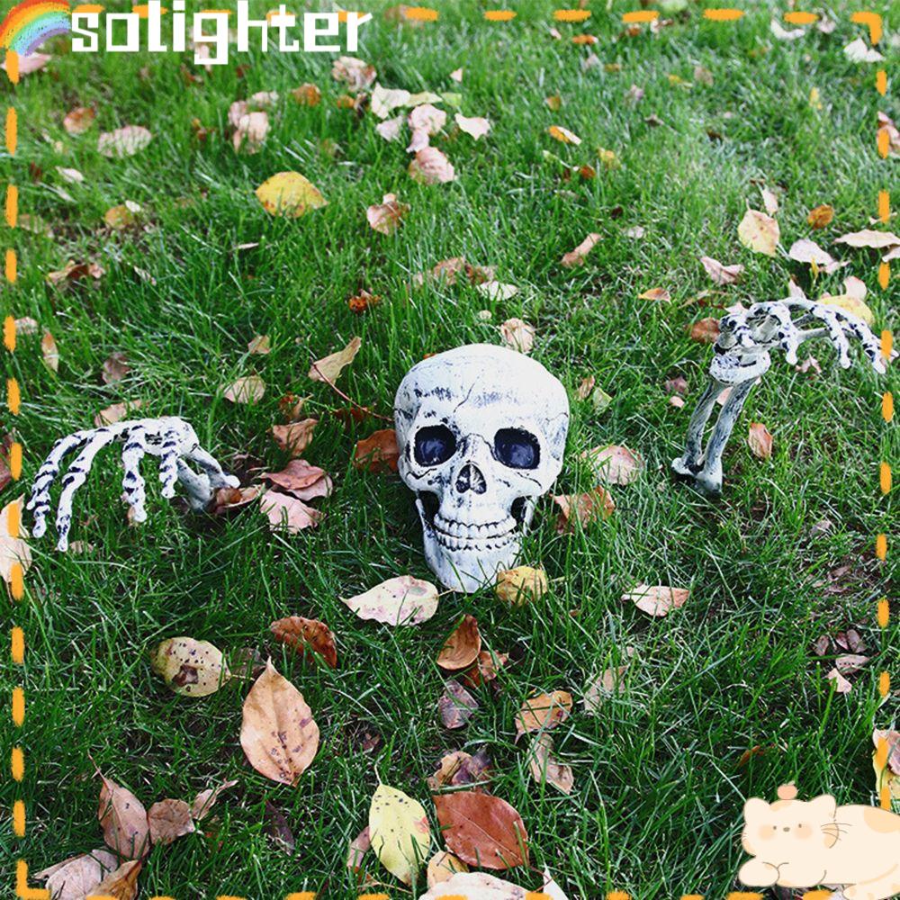 Solighter Skull Skeleton Head High Quality Rumah Hantu Ornamen Rumah Tanah Dimasukkan Tumpuk