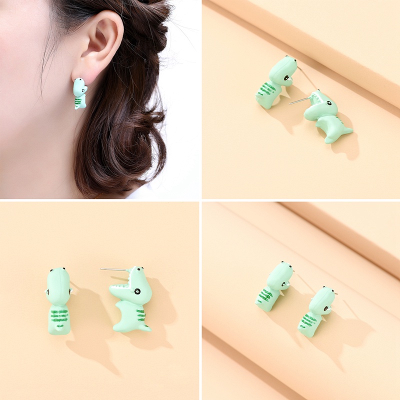 New Trend Stud Earrings Lembut Tembikar Anting Dinosaurus Lucu 3D Perhiasan Anting Gigit Hewan Untuk Wanita