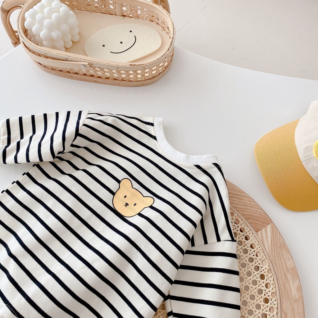 Baju jumper anak bayi motif salur bear 3-24 bulan / pakaian anak laki-laki &amp; perempuan premium impor