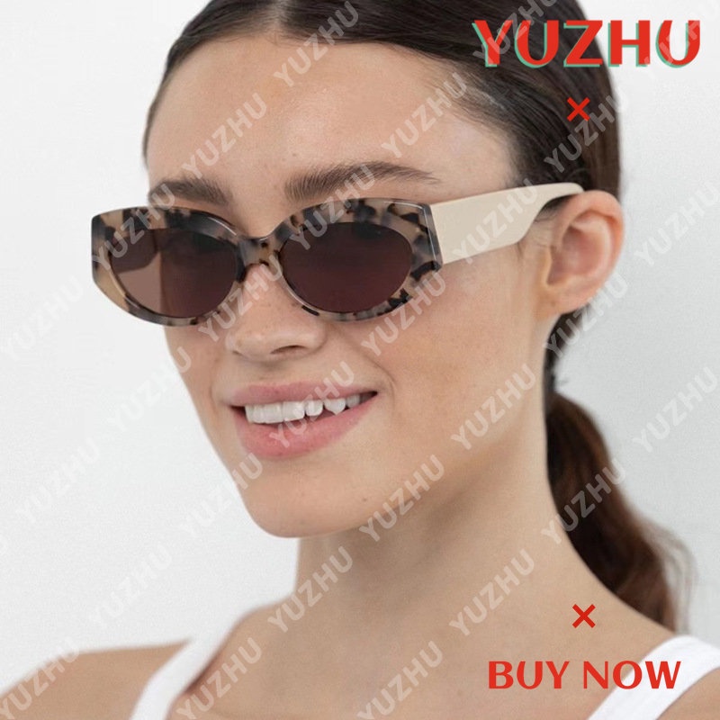 (YUZHU) Mode Baru Leopard Kontras Bingkai Kecil Mata Kucing Kacamata Hitam Vintage Fashion Oval Frame Sunglasses