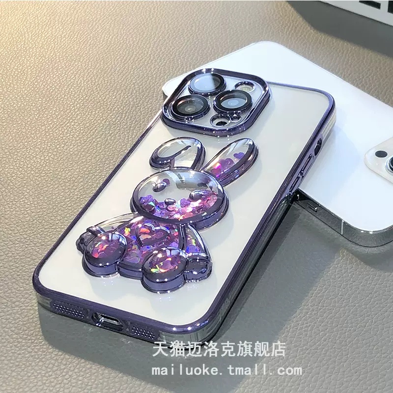 IPHONE Casing Ponsel bracket Kelinci Pasir Hisap Plating Mewah Kompatibel Dengan Iphone14 13 12 11 Pro Max Dengan Lensa Film Desain Layar Debu Pencegah Jatuh Penutup Belakang