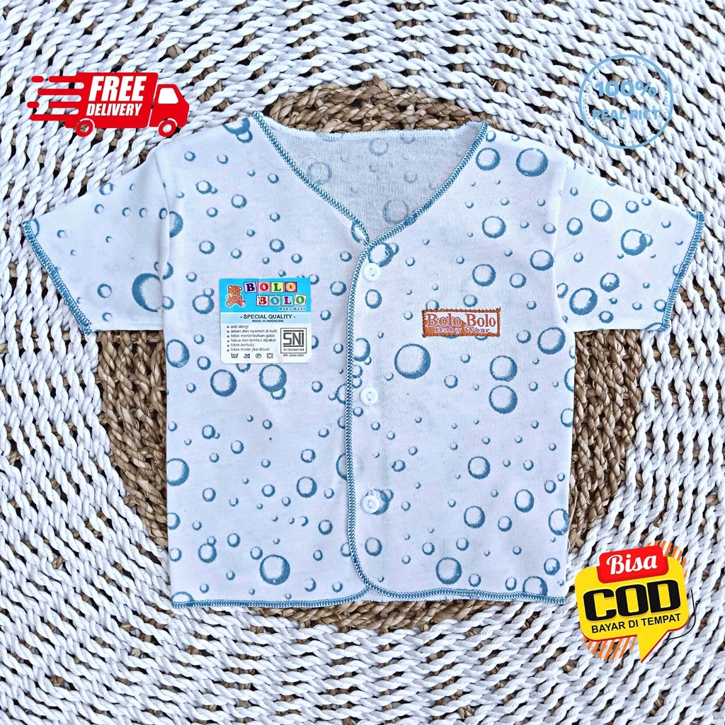 SALE 7.7 Serian Biru - 3 pcs Baju Bayi Tangan Pendek Bayi Baru Lahir 0 sd 3 Bulan Blue Sea Series merk SNI Bolo - Bolo