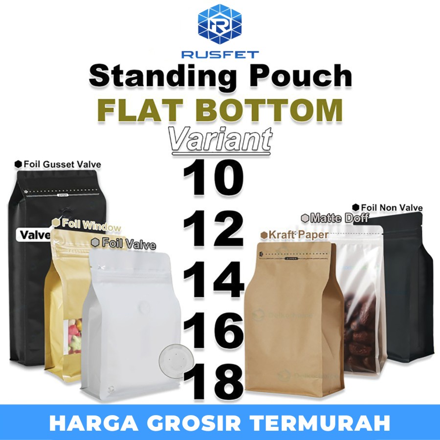 Standing Pouch VARIANT FLAT BOTTOM Plastik Klip Makanan DELKOCHOICE