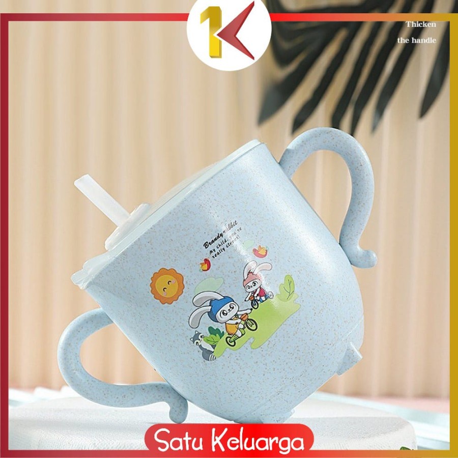 Gelas Jerami Mug / Gelas Minum Anak Anti Tumpah Bahan Jerami / Cangkir Bayi Karakter Bahan Jerami