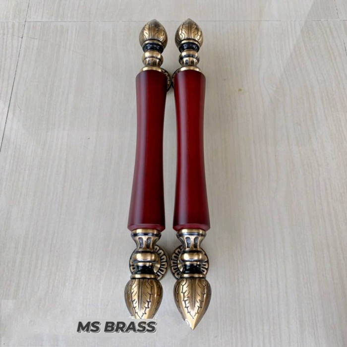 Handle Pintu Rumah Gagang Pintu Rumah Kuningan Mix Kayu Jati 50 cm