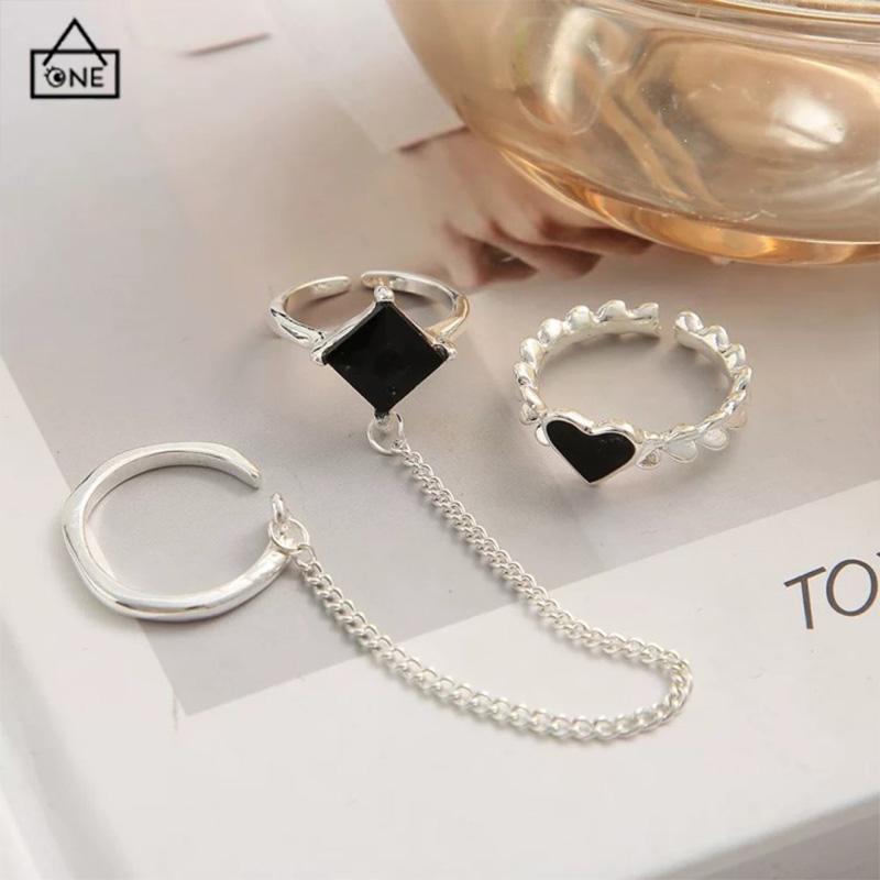 COD❤️3PCS Cincin RetroDesain Ceruk  Temperamen Mewah  Buka Dapat Disesuaikan  Cincin Jari Telunjuk-A.one