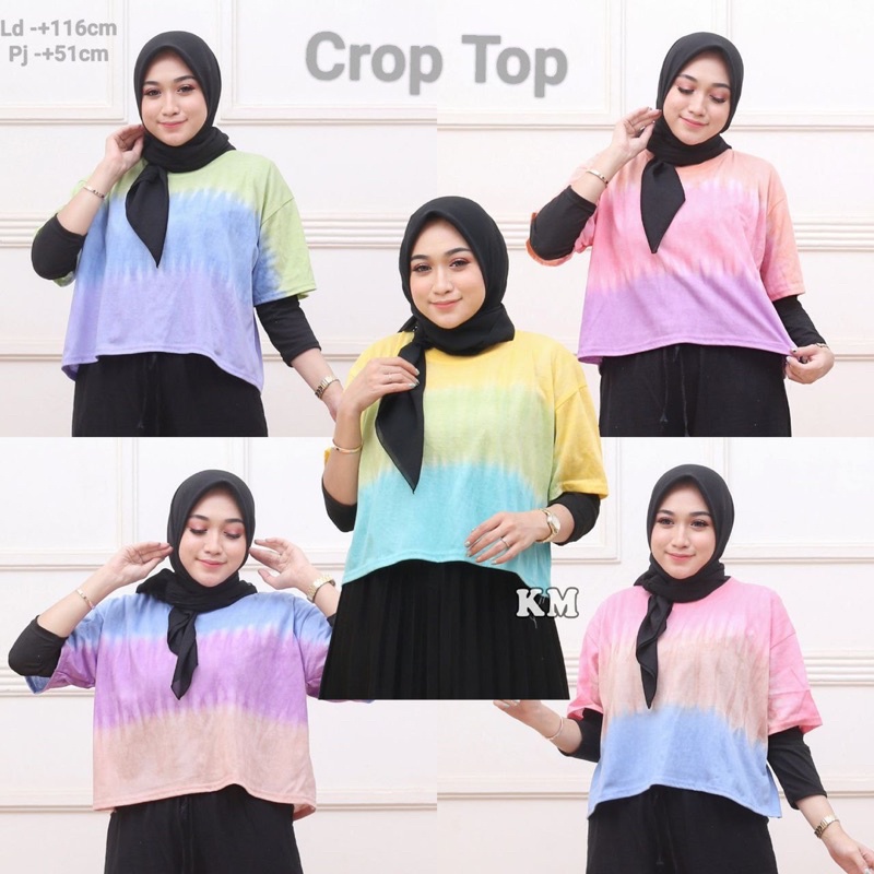 CROP TOP PELANGI TIE DYE BAJU SANTAI ATASAN CROP TOP WANITA MOTIF ABSTRAK CROP TOS KAOS BAHAN KAOS COTTON COMBED