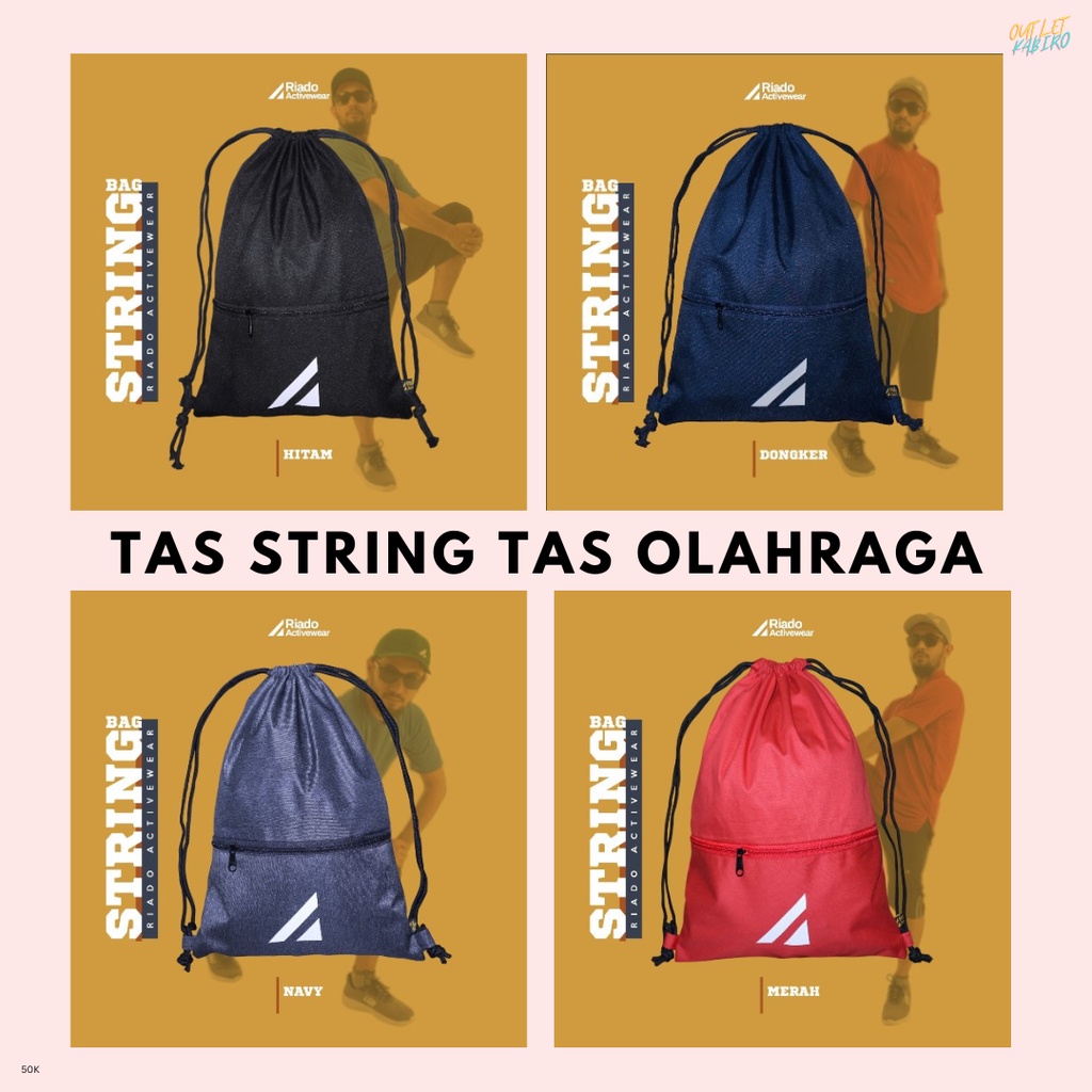 STRING BAG RIADO TAS OLAHRAGA TAS SEPATU OLAHRAGA WARNA HITAM DONGKER ABU TUA MERAH NAVY