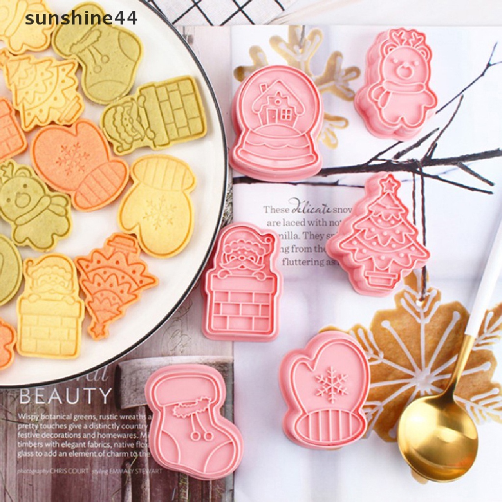 Sunshine 6Pcs/Set 2023cetakan Kue Kering Natal Stamper Biscuit Mold Cookie Cutter.