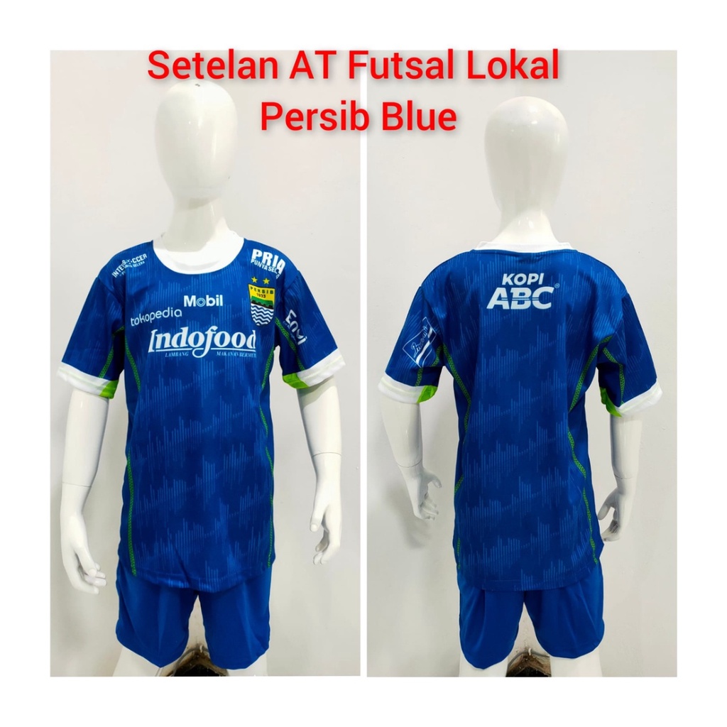 Kaos sepak bola anak jersey persib home soccer baju dan celana setelan t-shirt custom print outfit futsal seragam kostum olahraga pakaian apparel multi sport polos