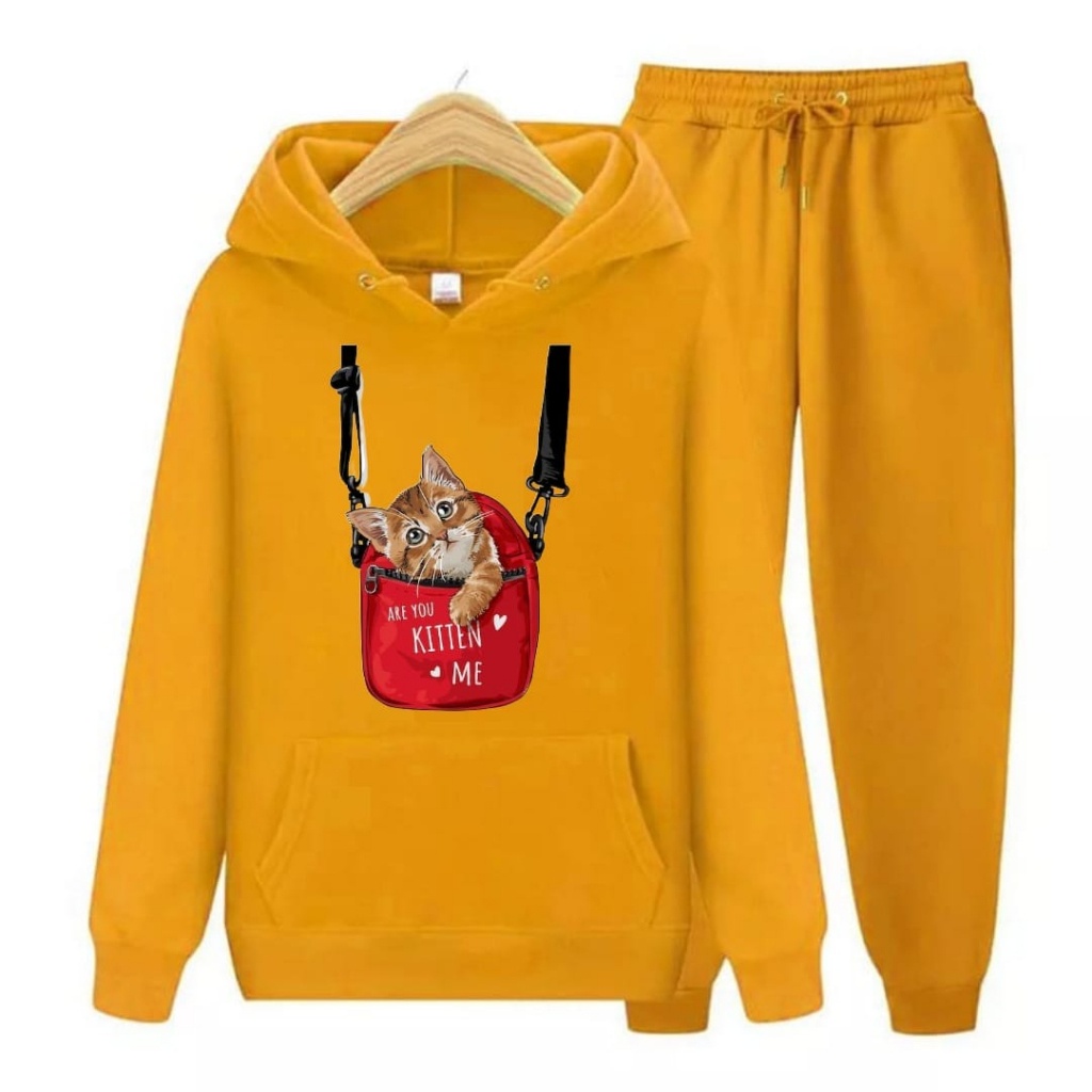 Hzl_outfit Setelan Sweater Hoodie Anak Cat Bag/ Hoodie Setelan Anak Anak S.M.XL BISA BAYAR DITEMPAT