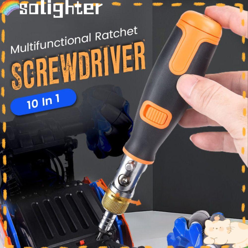 Solighter Ratchet Screwdriver 10in1 Hidden Bits Tool Mata Obeng Set