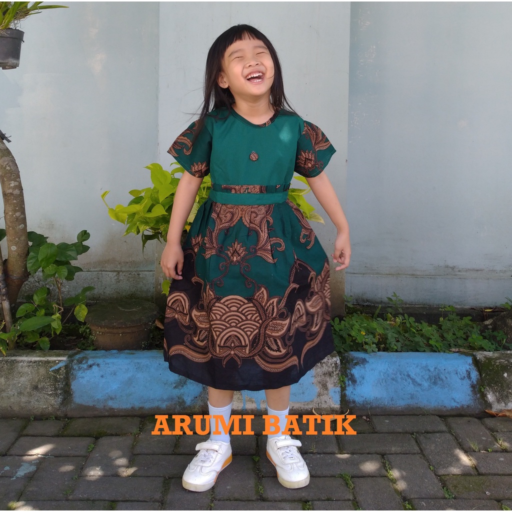 Dress Baju Batik Sekolah Anak Perempuan Balita TK SD PAUD 3021 Hijau