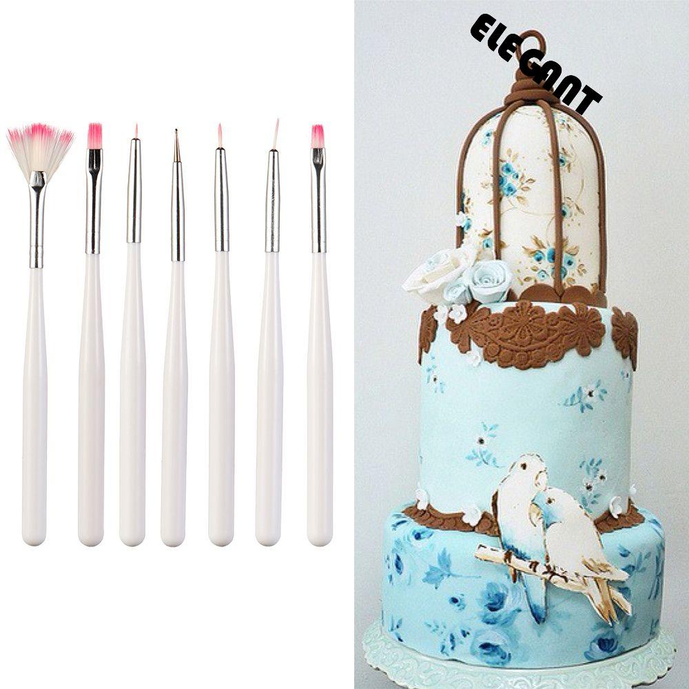 7pcs / Set Kuas Lukis Fondant / Icing Aneka Warna Untuk Dekorasi Kue Diy