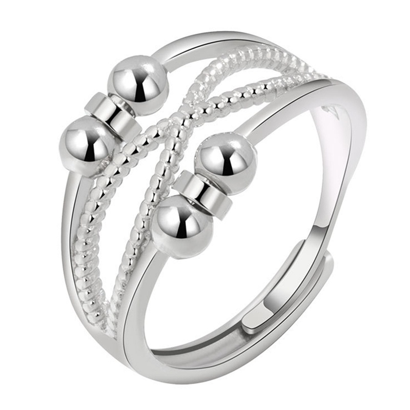 925 Sterling Silver Anxiety Ring Untuk Wanita Pria Fidget Rings For Anxiety Spinning Bead Adjustable Stacking Spinner Band Ring