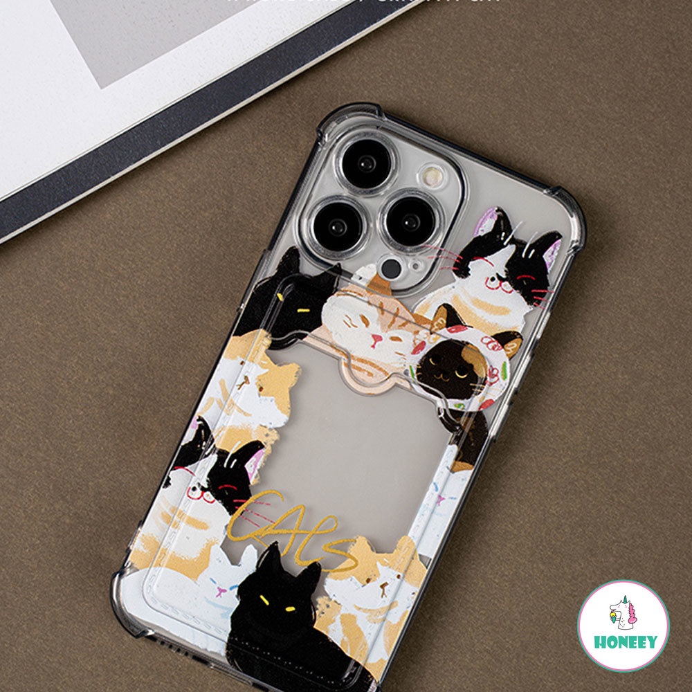 IPHONE Kartun Kitty Cat Card Holder Phone Case Untuk Iphone14 13 12 11 Pro Max 14 Pro Max Slim Fit Bumper Karet Shockproof Lembut TPU Cover