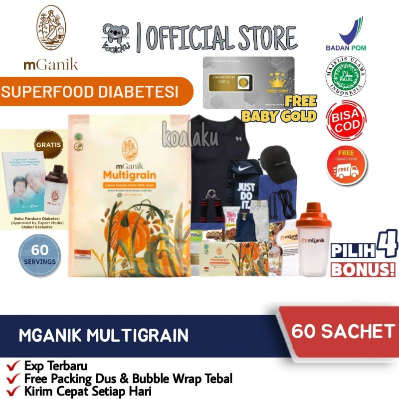 Mganik M Ganik Multigrain Paket 1 Bulan 1500 gram isi 60 sachet Multi Grain Superfood Suplemen Makanan Diabetesi untuk Cegah Gula Darah Original