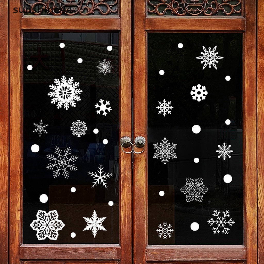 Sunshine Christmas 37pcs Glitter Snowflake Clings Kaca Film Stiker Kaca Statis Decal.