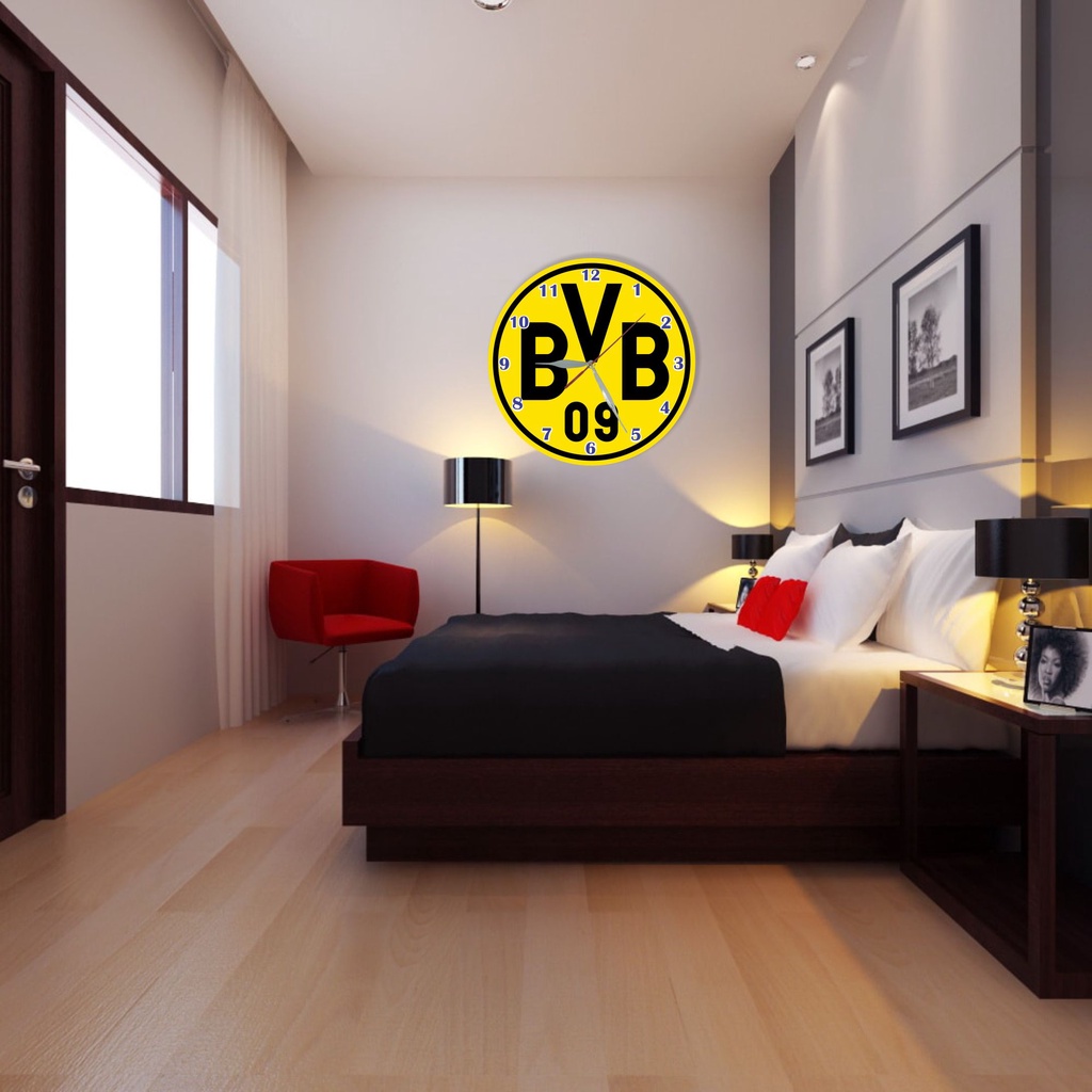 Jam Dinding Tempel Tembok Keren Motif Dortmund BVB Unik Minimalis Terbaru