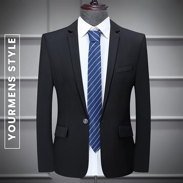 Terbaru Jas Hitam Pria Slimfit Bahan High Twist Formal Resmi - Jas Kerja Pria Warna Hitam Kancing 1