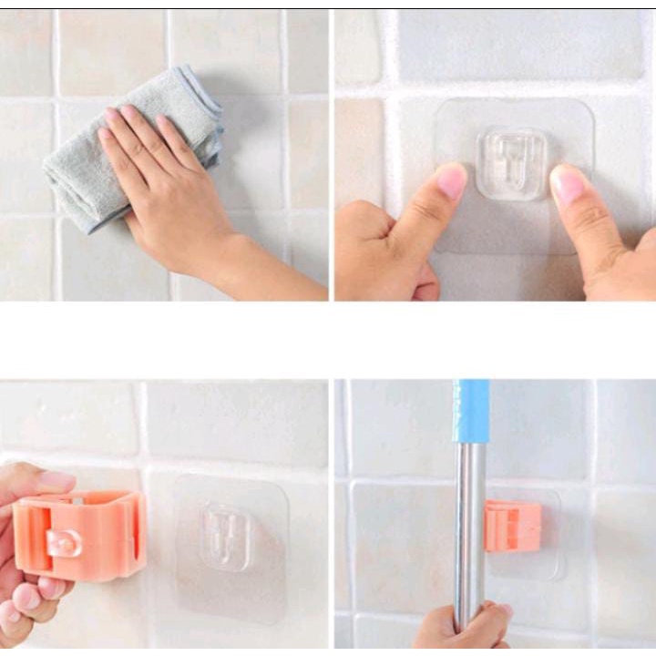 Rak Gantung Pengait Sapu & Pel / Rak Sapu / Mop Holder Penjepit Gantungan Kamar Mandi