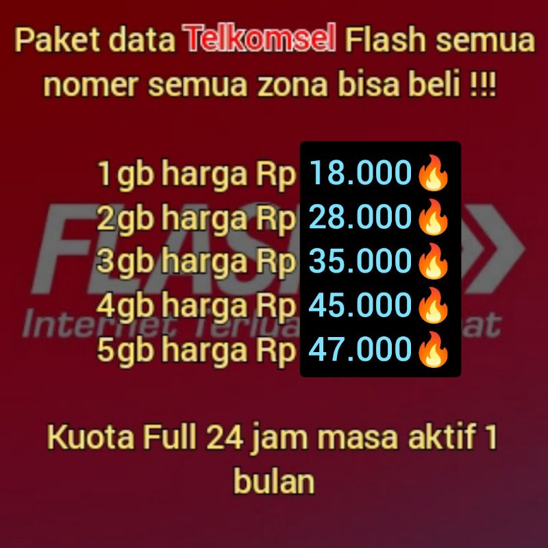 Paket data telkomsel tidak perlu cek nomer 1gb sampai 5gb kuota full 24 jam masa aktif 1 bulan