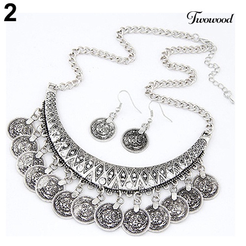 Twowood Women's Vintage Style Choker Kalung Kait Anting Pernyataan Set Perhiasan