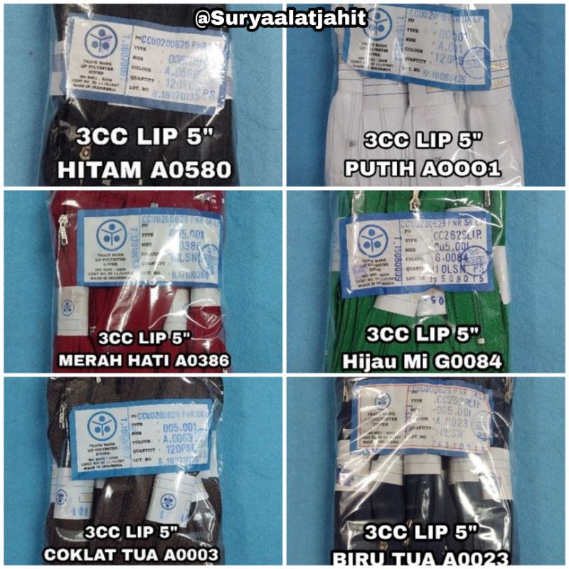 Resleting nylon Lip 5in/12.5cm 1pak@10lusin rp.47.000/10lsn