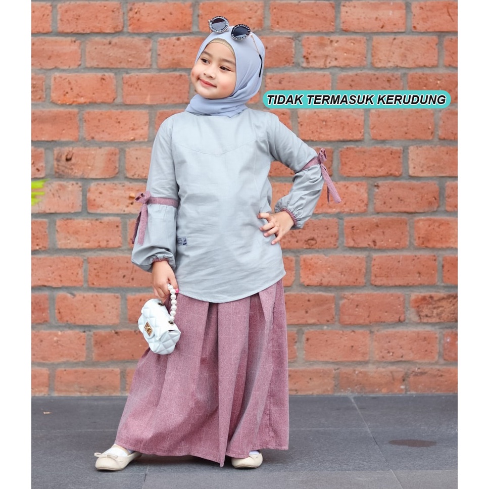 Setelan Baju Muslimah Anak Perempuan Hoofla Kids 3 - 12 Tahun Naura Set Blouse Original Branded Hoofla Kids Usia 4 5 6 7 8 9 10 11