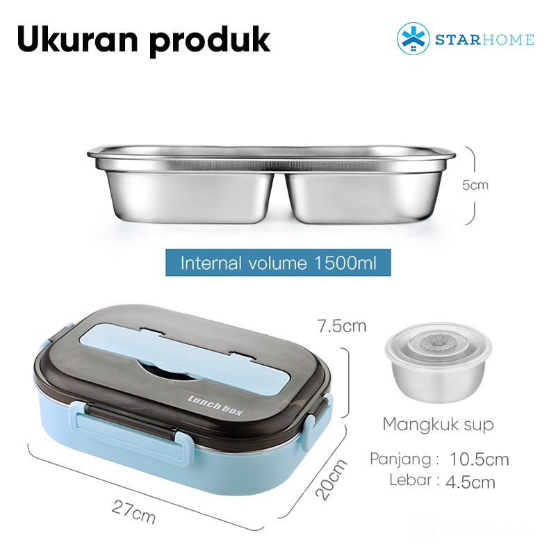 Kotak Makan Sekat Anti Tumpah Tas Bekal Lunch Box Set Tempat Makan Stainless Tahan Panas Tempat Penyimpanan Makanan