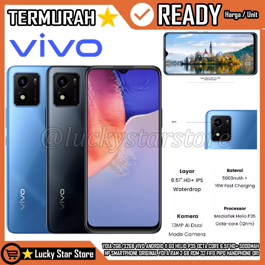 VIVO Y01A RAM 2GB ROM 32GB 2GB/32GB MEDIA TEK HELIO P35 5000 mAH (TYP) 6.51 INCH HD+ ANDROID 11 GO B