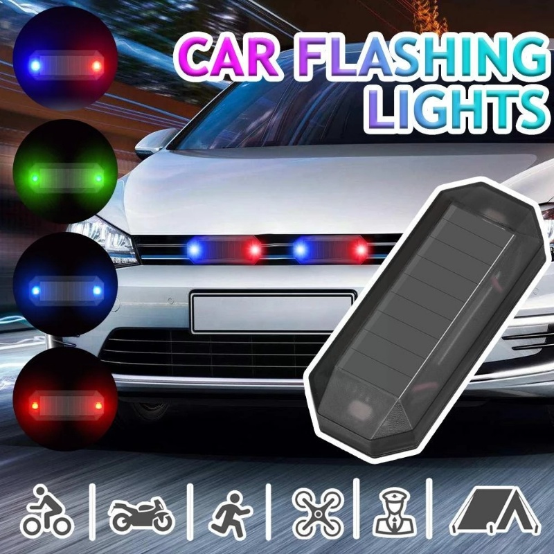 Lampu Peringatan Mini LED Tenaga Surya Mobil Malam Naik Motor Sepeda Kendaraan Tail Light Auto Strobo Safety Caution Lamp Universal Aksesoris Otomotif