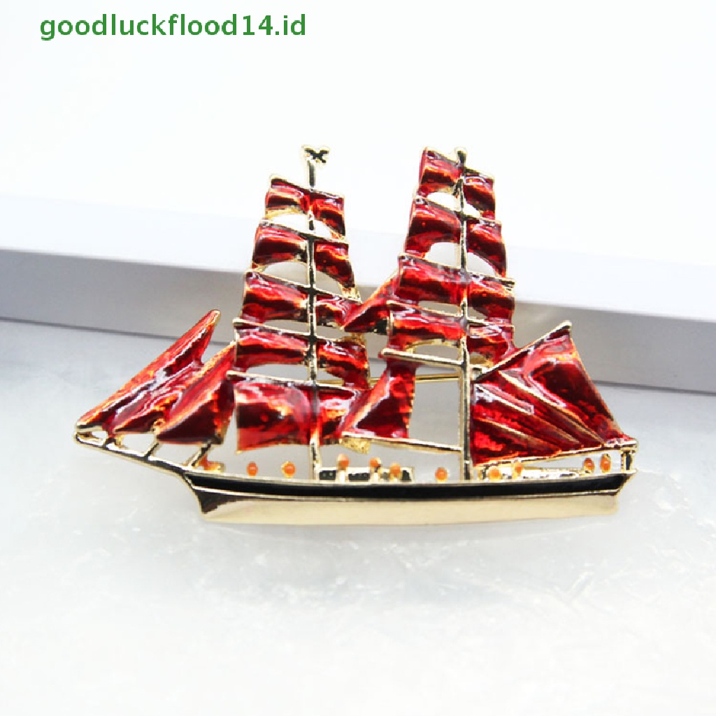 [GOOGFOUR] Fashion Kristal Enamel Vintage Boat Pin Bros Kerah Lapel Badge Perhiasan Hadiah [TOP]