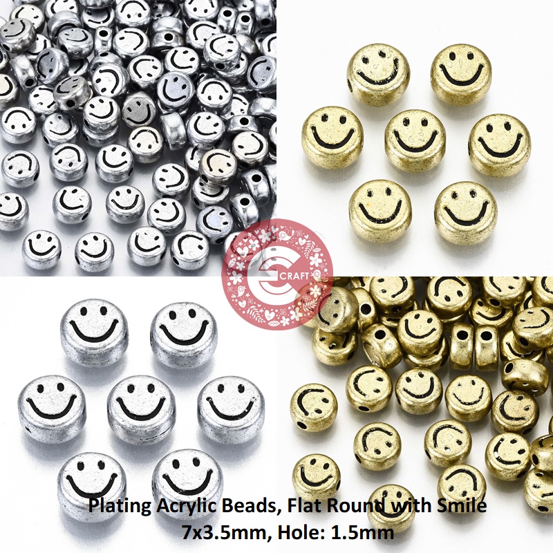SMILE BEADS MANIK MOTE SMILE SILVER GOLD UKURAN 7X3.5MM