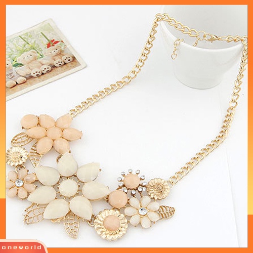 {oneworld} Fashion Wanita Resin Bunga Rantai Liontin Choker Bib Statement Collar Necklace